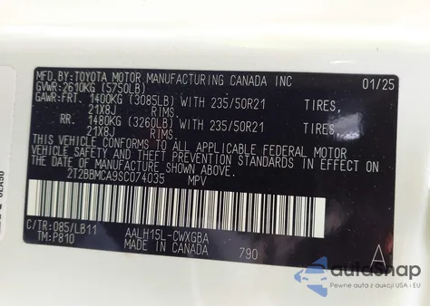 2025 Lexus Rx 350H Premium Plus z USA, uszkodzony, nr VIN 2T2BBMCA9SC074035